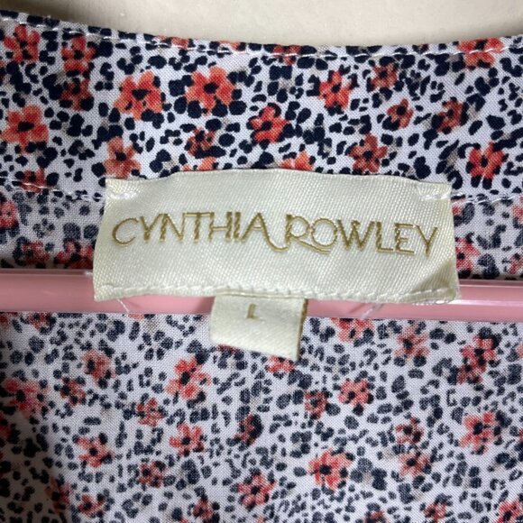 Cynthia Rowley Women's 3/4 Tie Sleeve V-Neck Floral Blouse Large Pink Black! - Picture 2 of 6